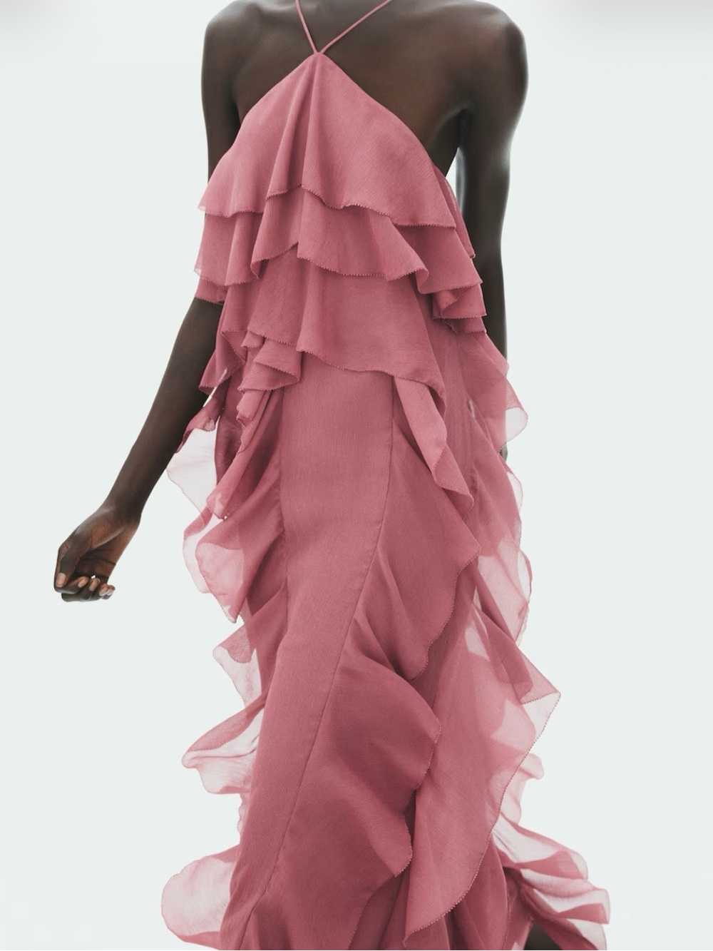 H&M Rose Pink Tiered Halter Maxi Dress
